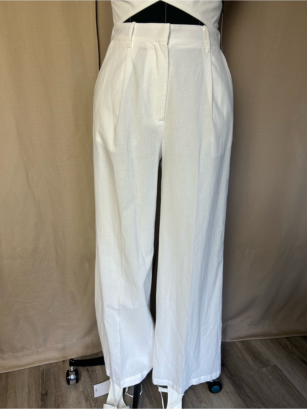 Commense White High-Waist Wide-Leg Pants